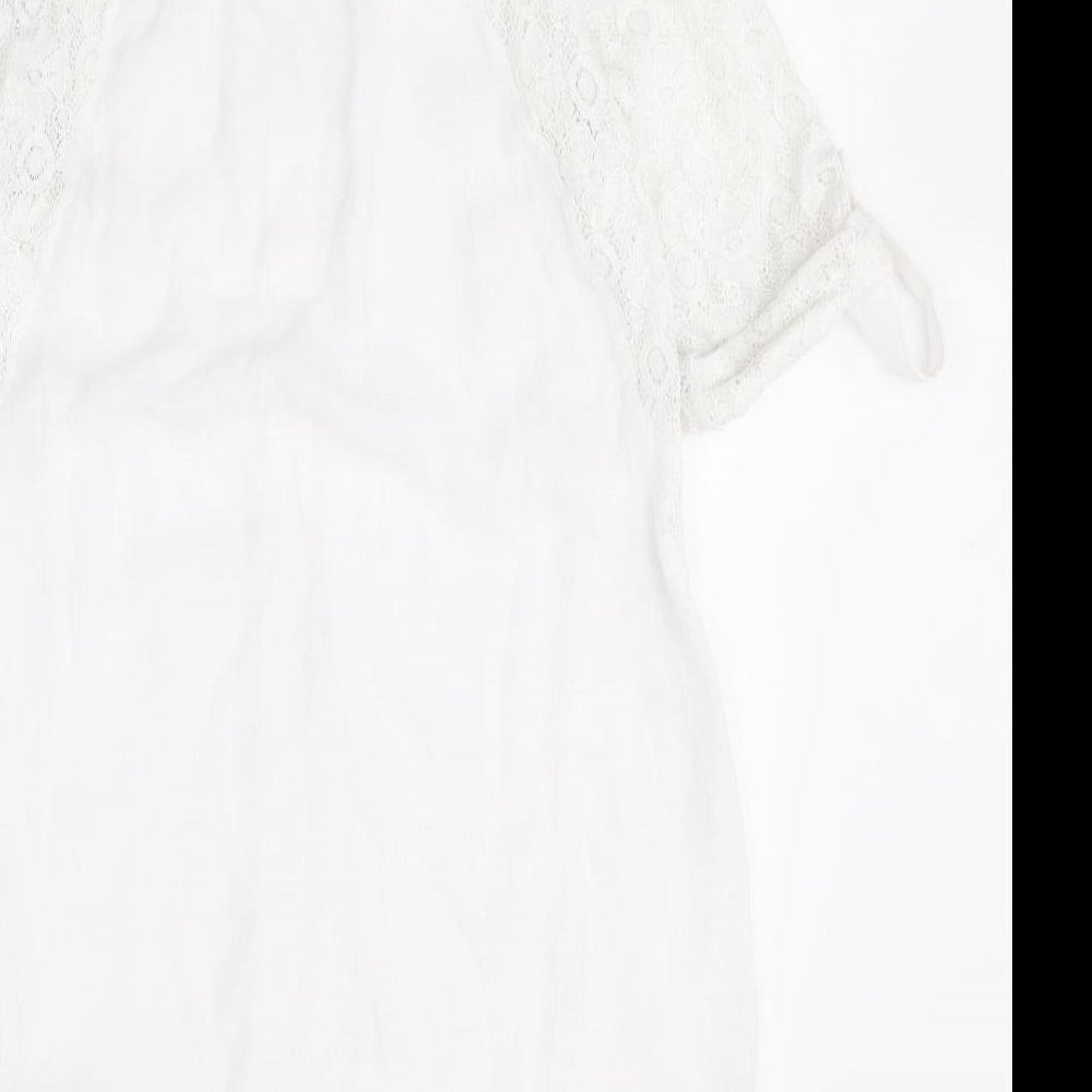 Haani Womens White  Polyester Shirt Dress  Size L  Collared Button