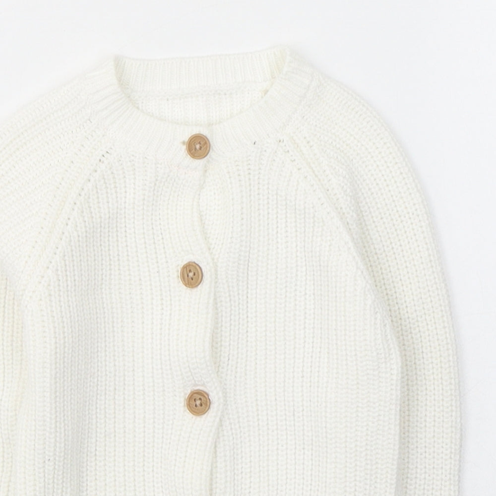 Nutmeg Girls White Round Neck  Cotton Cardigan Jumper Size 2-3 Years  Button