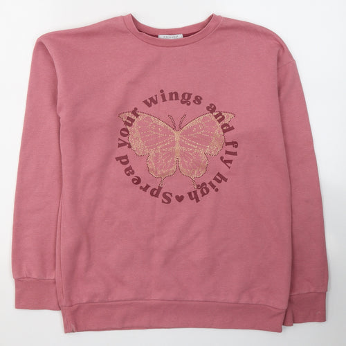 Primark Girls Pink  Cotton Pullover Sweatshirt Size 12-13 Years  Pullover - Butterflie