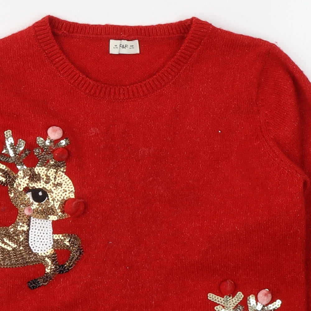 F&F Girls Red Round Neck  Polyester Pullover Jumper Size 6-7 Years  Pullover - Christmas jumper