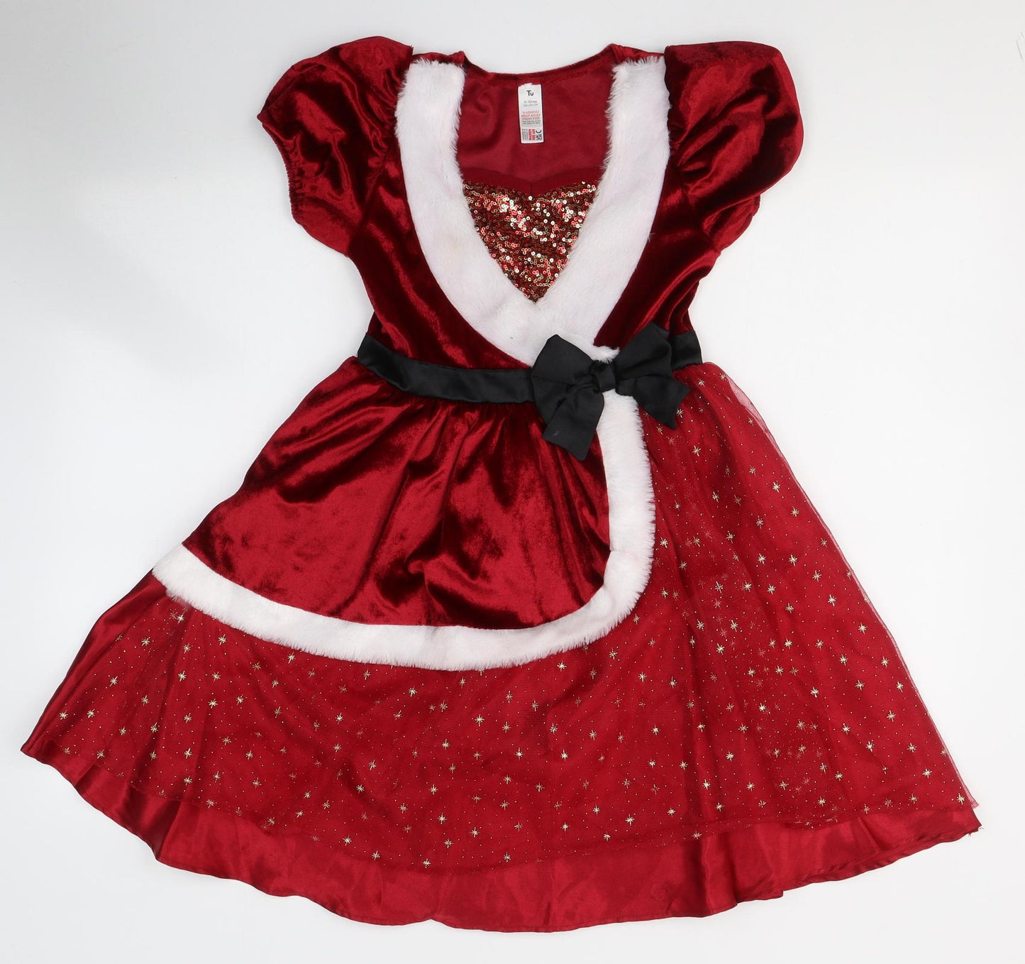 TU Girls Red Geometric Polyester Fit & Flare  Size 9-10 Years  Round Neck Pullover - Christmas Fancy Dress