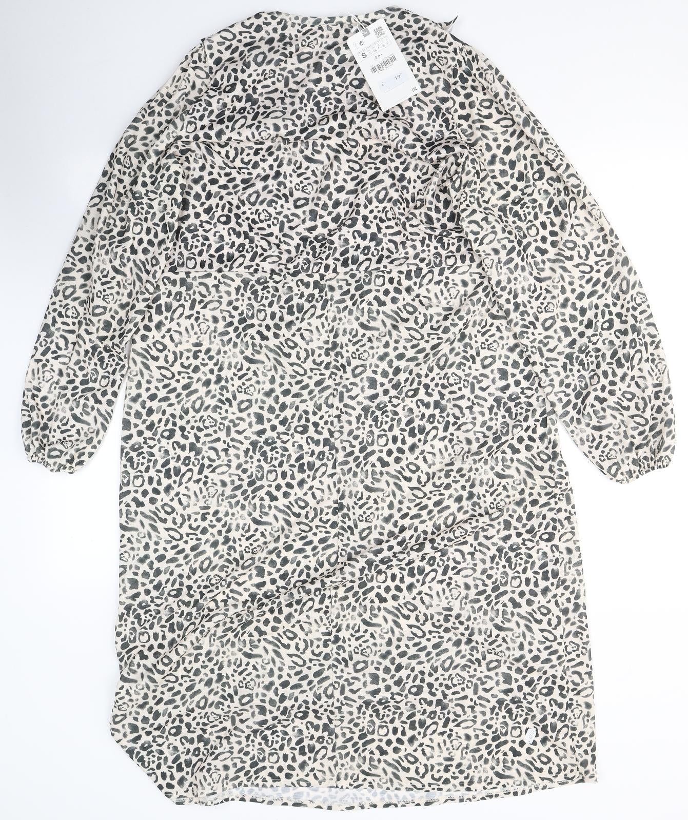 Zara Womens Ivory Animal Print Polyester A-Line  Size S  Round Neck Pullover