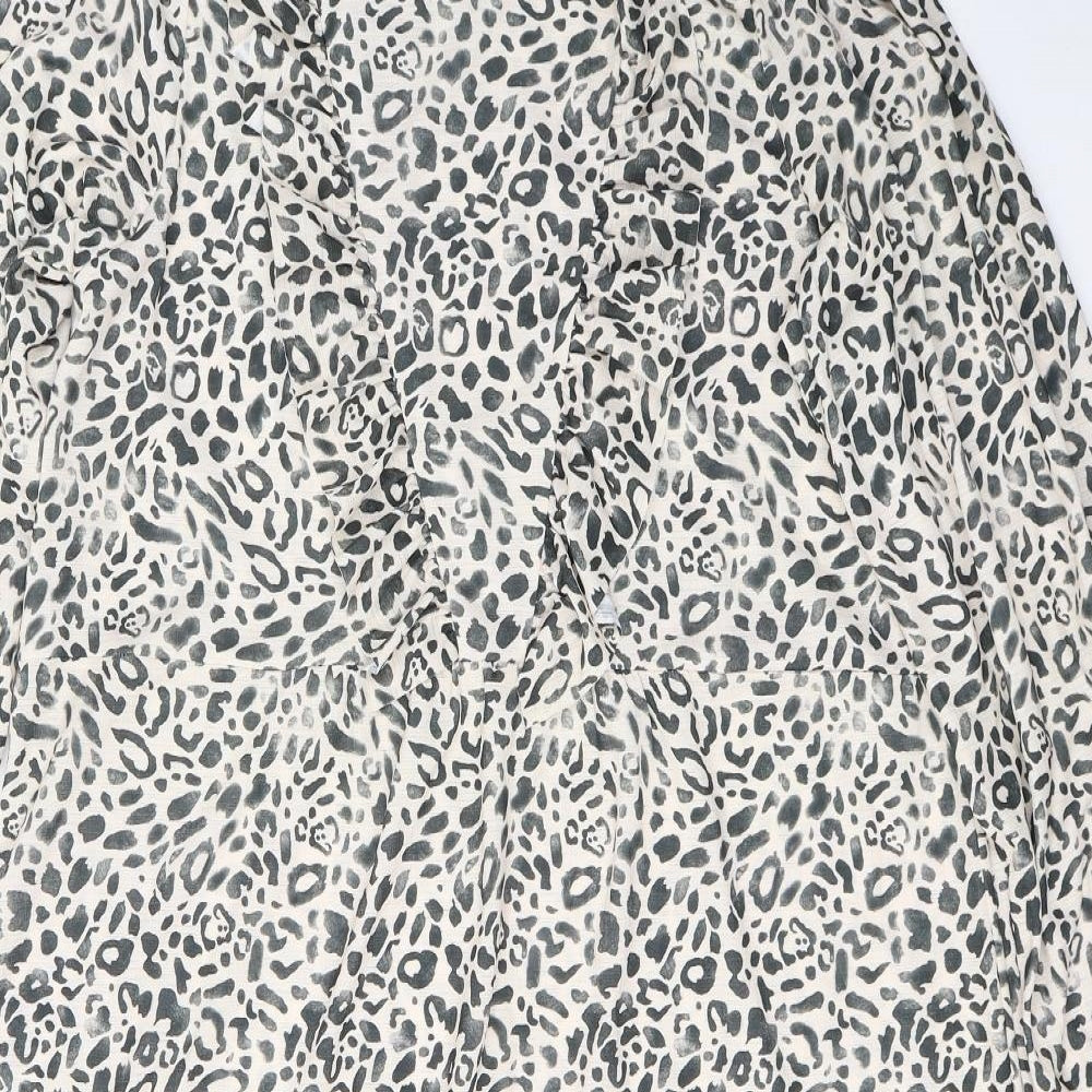 Zara Womens Ivory Animal Print Polyester A-Line  Size S  Round Neck Pullover