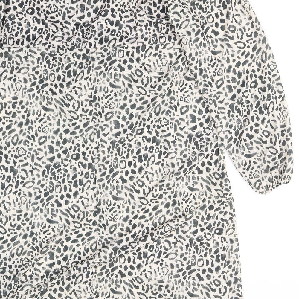 Zara Womens Ivory Animal Print Polyester A-Line  Size S  Round Neck Pullover