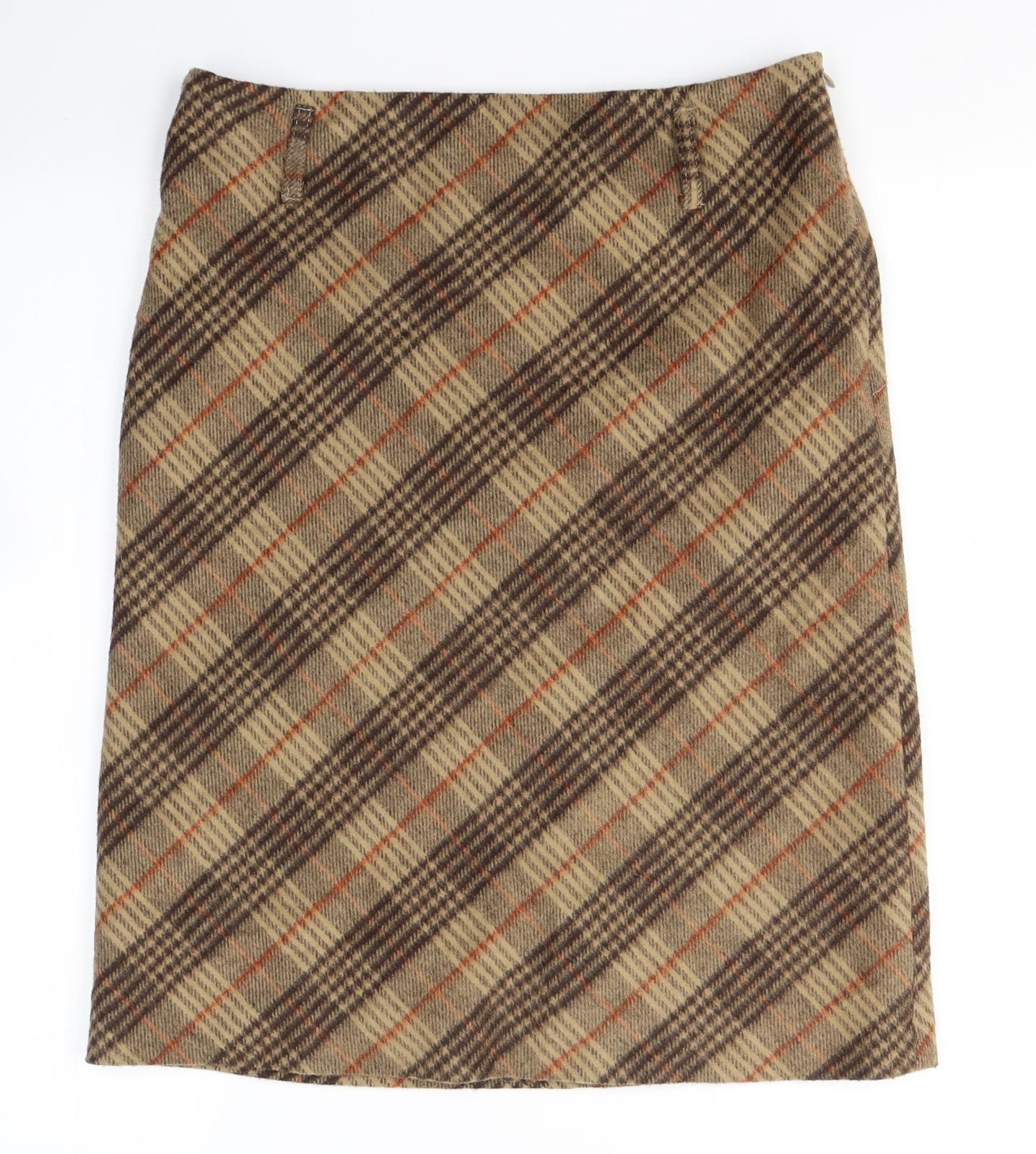 River Island Womens Brown Plaid Polyester A-Line Skirt Size 10   Zip