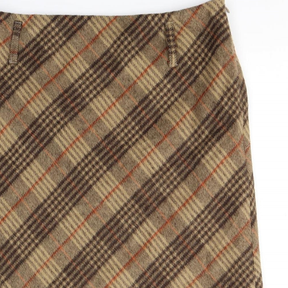 River Island Womens Brown Plaid Polyester A-Line Skirt Size 10   Zip