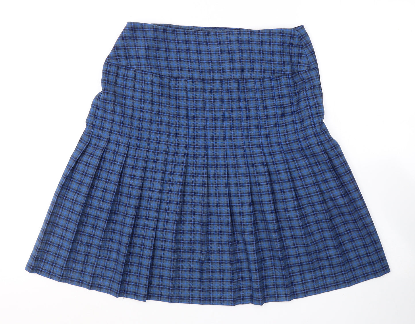 Buckland Womens Blue Plaid Polyester Flare Skirt Size 28 in   Button