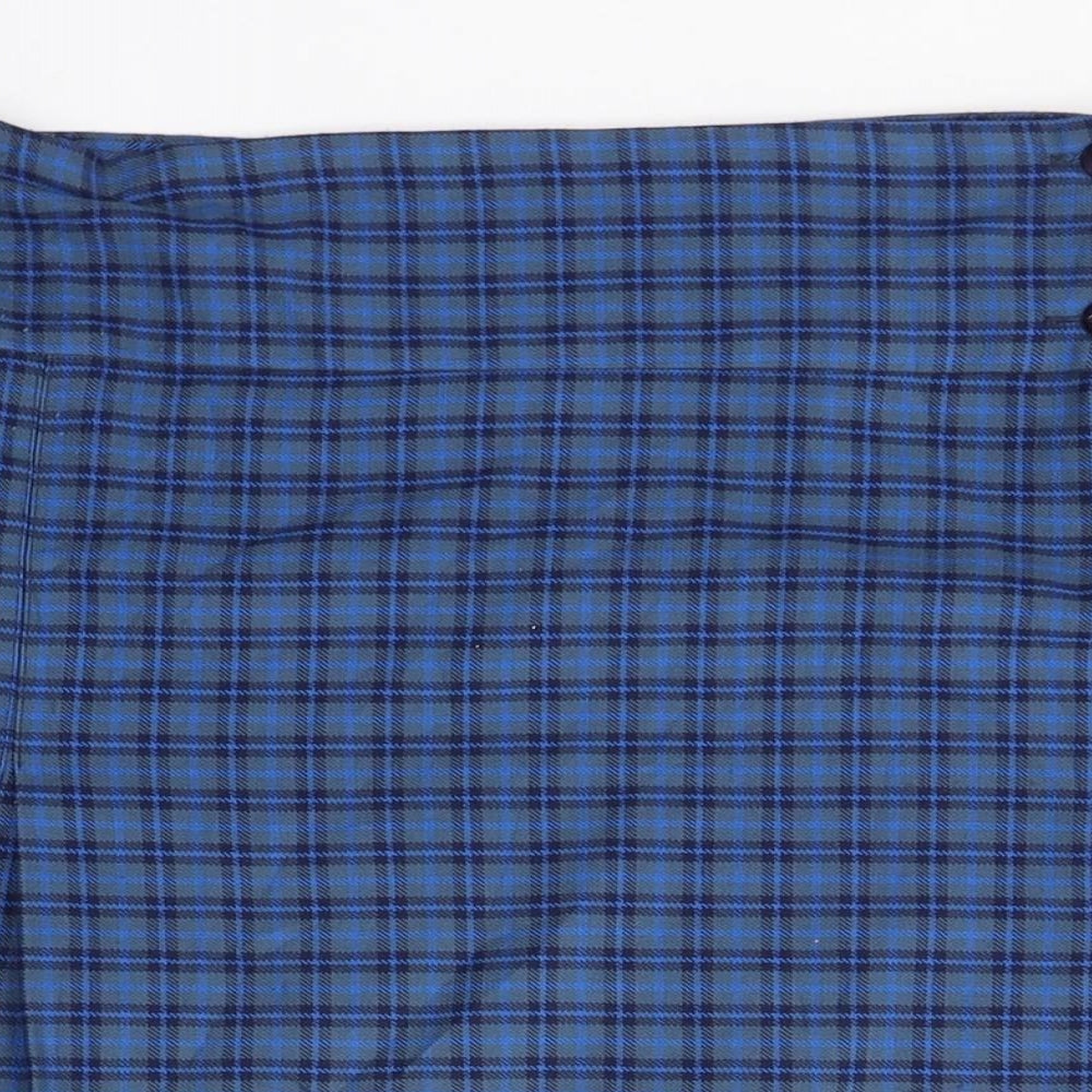 Buckland Womens Blue Plaid Polyester Flare Skirt Size 28 in   Button