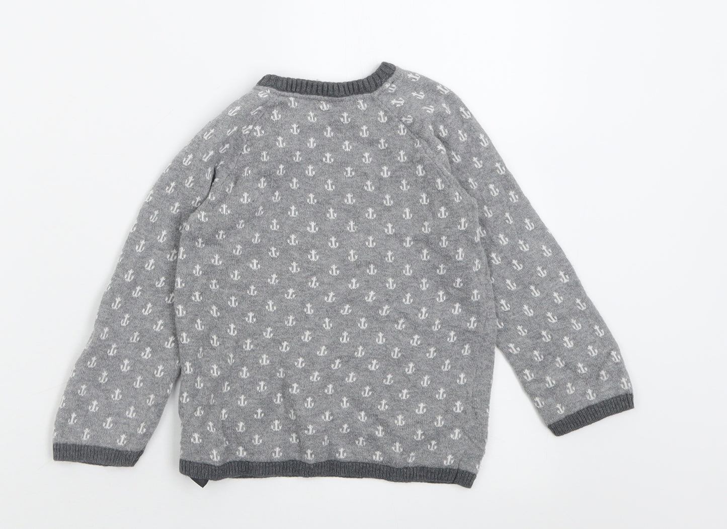 H&M Boys Grey Crew Neck Geometric Cotton Pullover Jumper Size 2-3 Years  Button - Anchor print