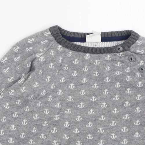 H&M Boys Grey Crew Neck Geometric Cotton Pullover Jumper Size 2-3 Years  Button - Anchor print
