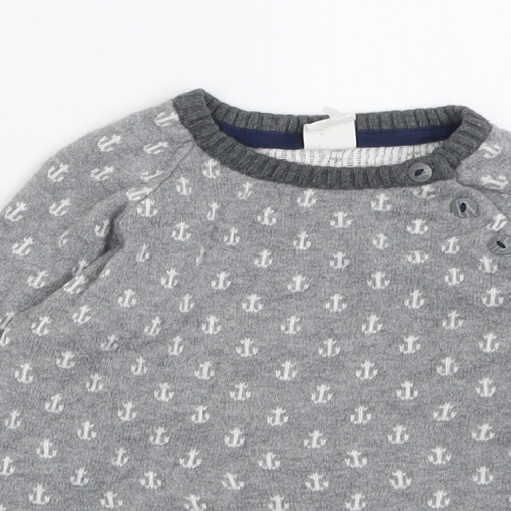 H&M Boys Grey Crew Neck Geometric Cotton Pullover Jumper Size 2-3 Years  Button - Anchor print
