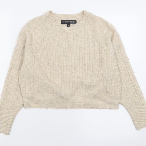 Topshop Womens Beige Crew Neck  Acrylic Pullover Jumper Size 6