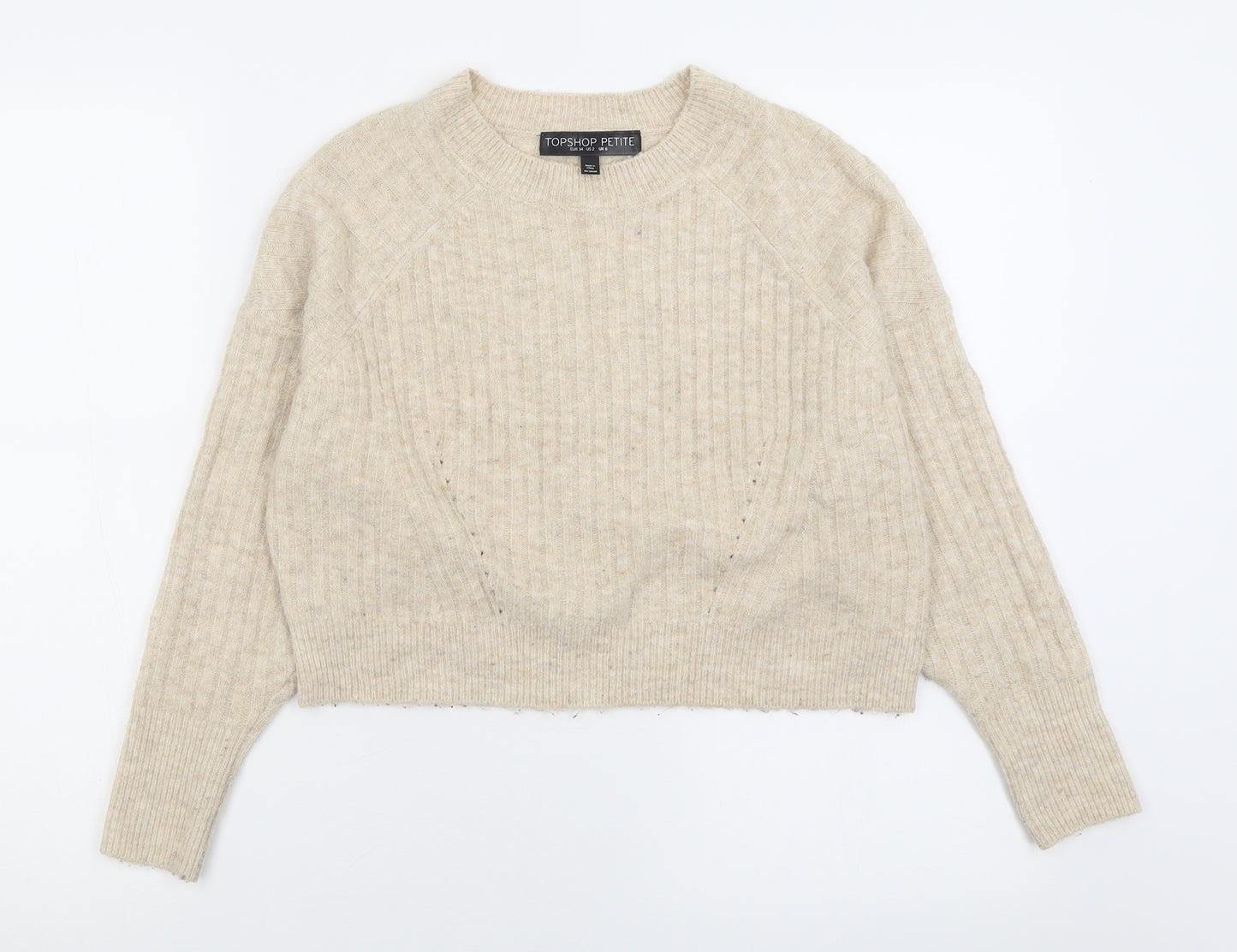 Topshop Womens Beige Crew Neck  Acrylic Pullover Jumper Size 6