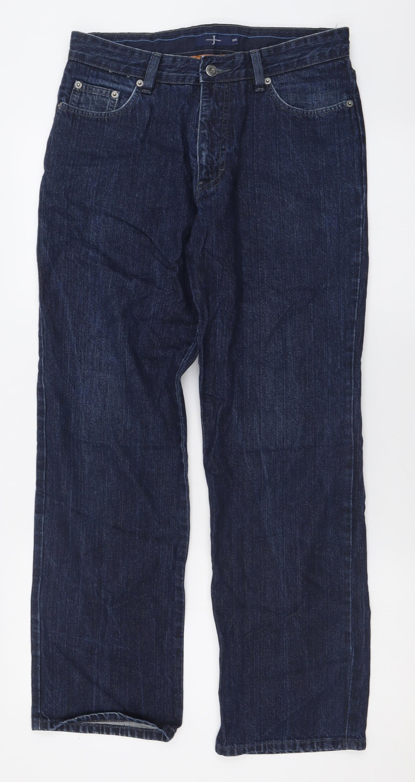 Jasper Conran Mens Blue  Cotton Straight Jeans Size 32 L30 in Regular Button - Short Leg