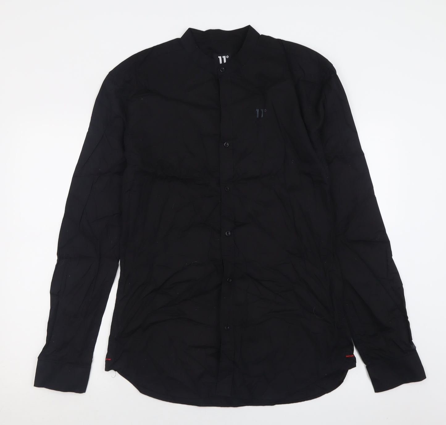 11 degrees Mens Black  Cotton  Button-Up Size L Crew Neck Button