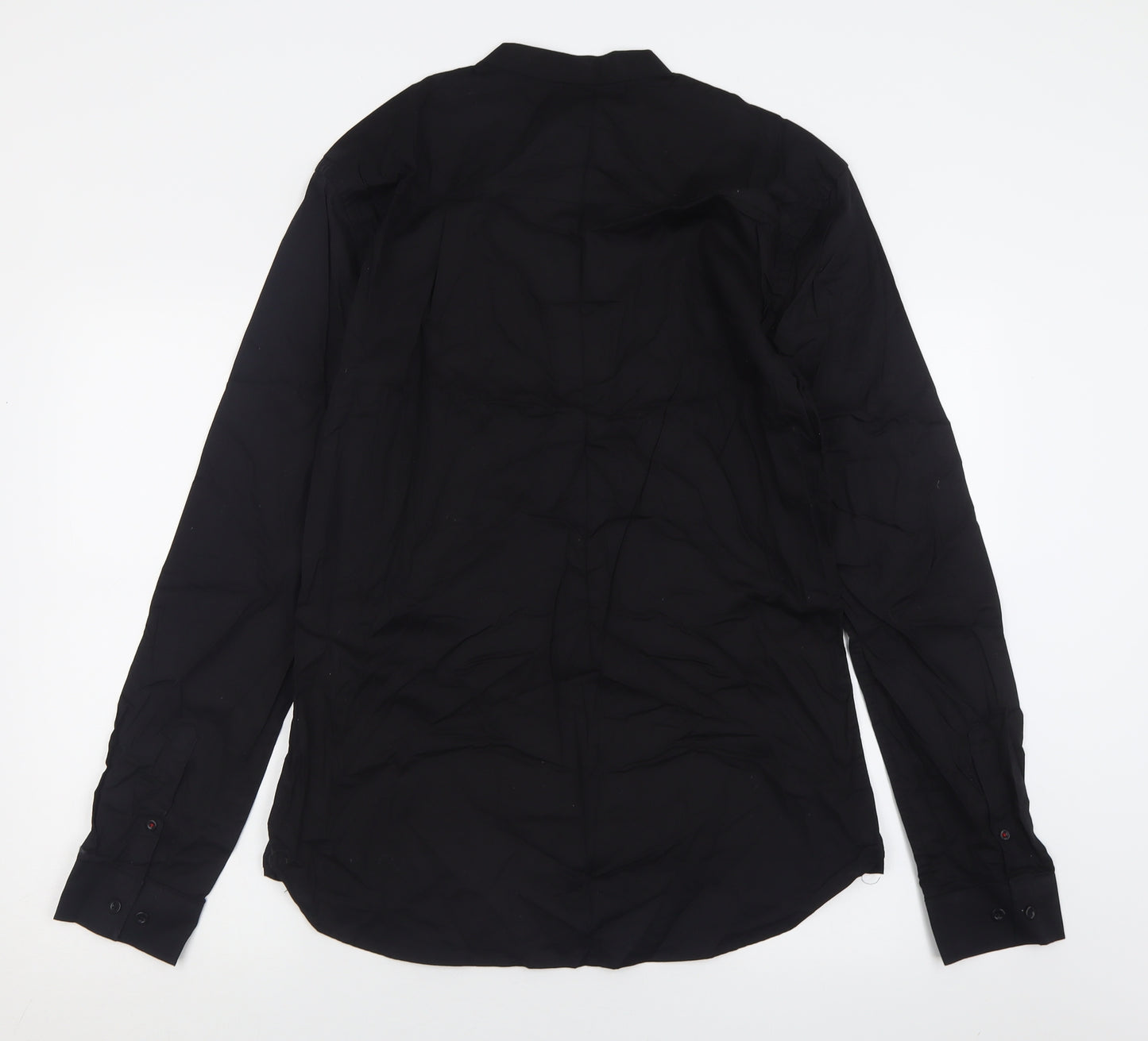 11 degrees Mens Black  Cotton  Button-Up Size L Crew Neck Button