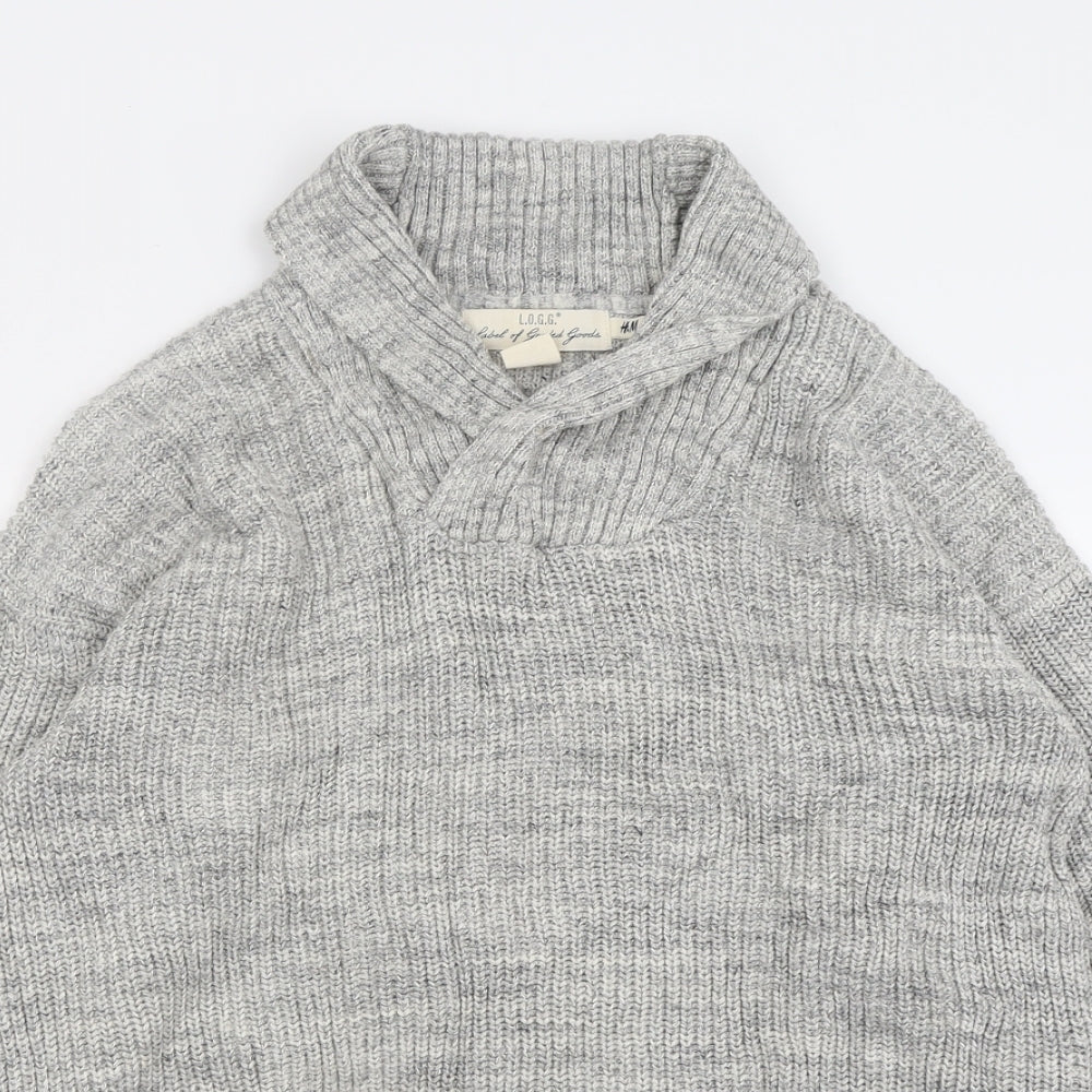 H&M Mens Grey V-Neck  Cotton Pullover Jumper Size M