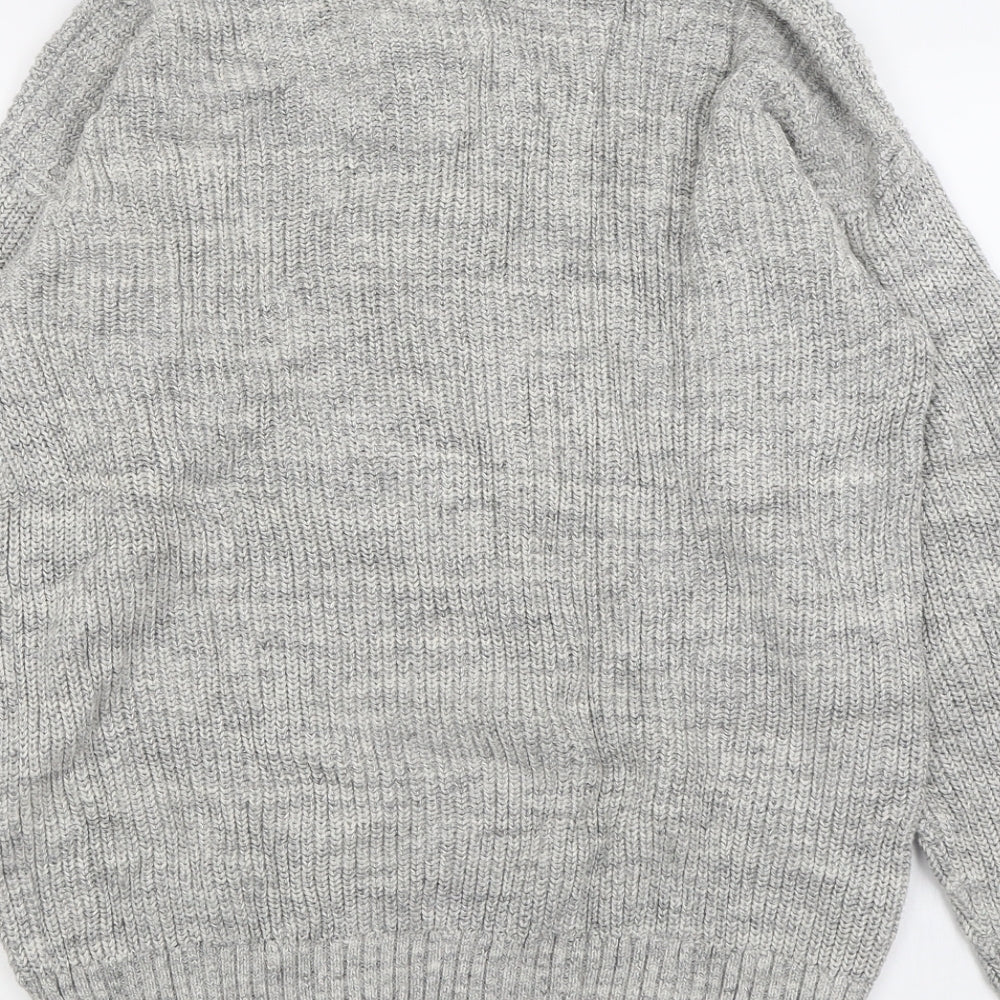 H&M Mens Grey V-Neck  Cotton Pullover Jumper Size M
