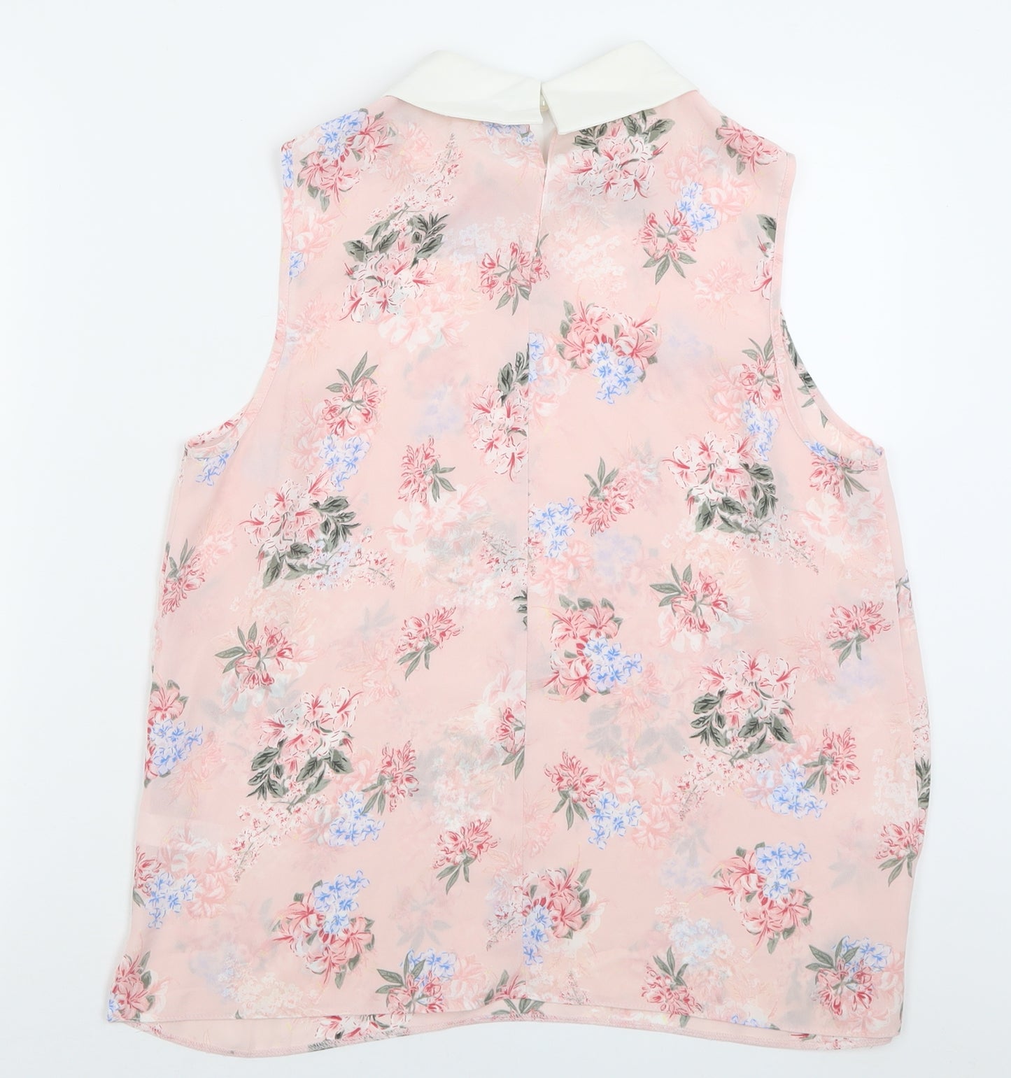 George Womens Pink Floral Polyester Basic Tank Size 12 Collared