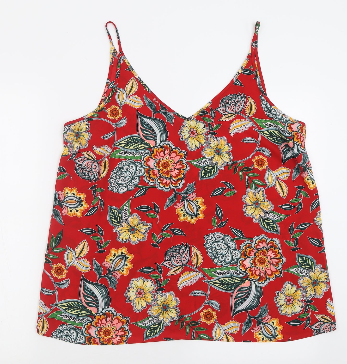 Papaya Womens Red Floral Polyester Basic Tank Size 16 V-Neck