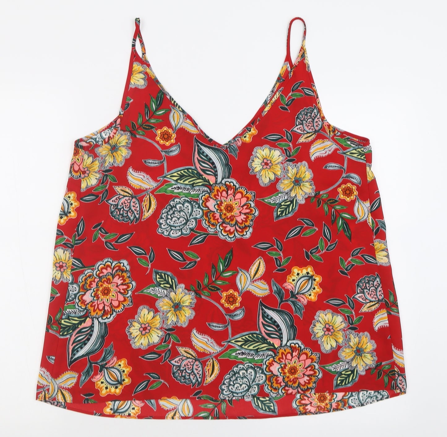 Papaya Womens Red Floral Polyester Basic Tank Size 16 V-Neck
