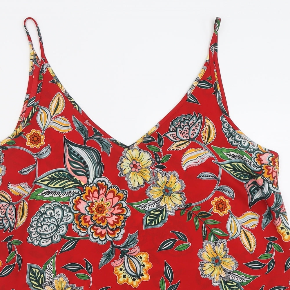 Papaya Womens Red Floral Polyester Basic Tank Size 16 V-Neck