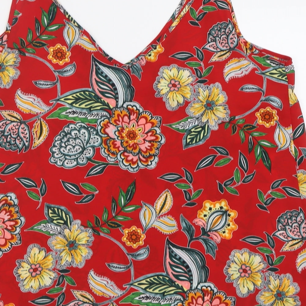 Papaya Womens Red Floral Polyester Basic Tank Size 16 V-Neck