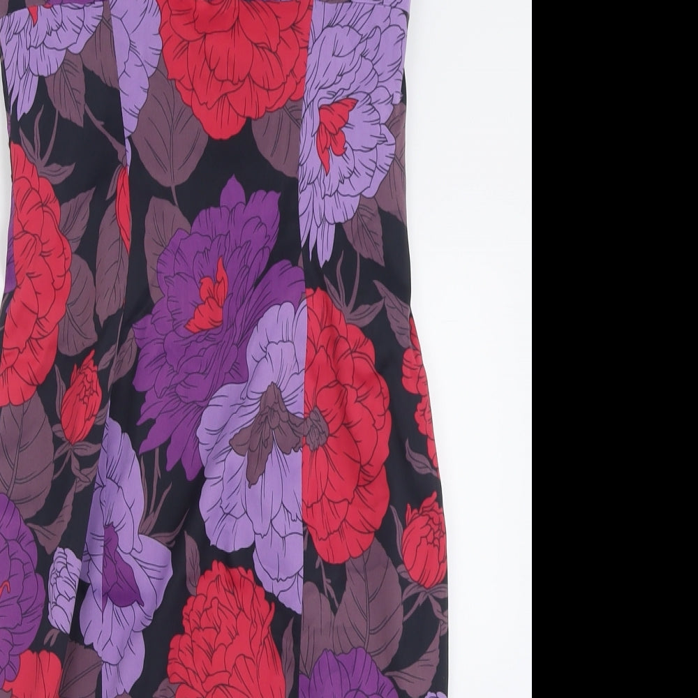 Karen Millen Womens Purple Floral Acetate Bodycon  Size 12  Sweetheart Zip