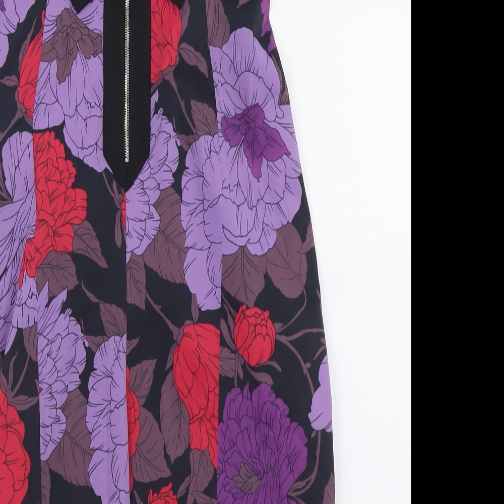 Karen Millen Womens Purple Floral Acetate Bodycon  Size 12  Sweetheart Zip