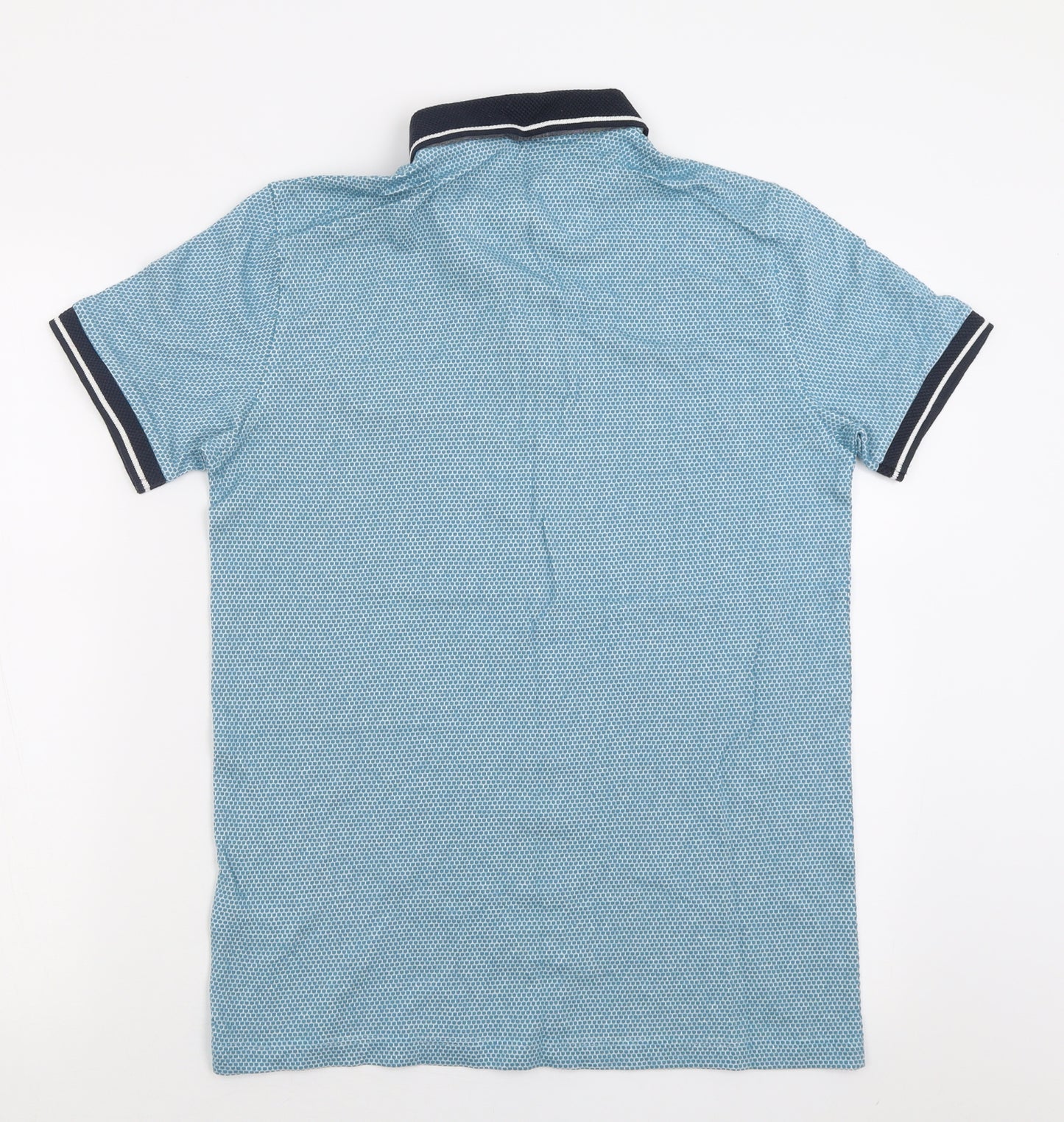 Primark Mens Blue Geometric Cotton  Polo Size XS Collared Button