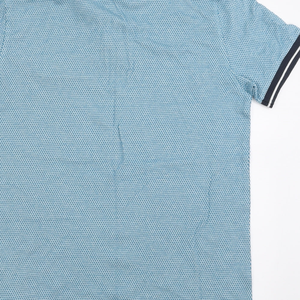 Primark Mens Blue Geometric Cotton  Polo Size XS Collared Button