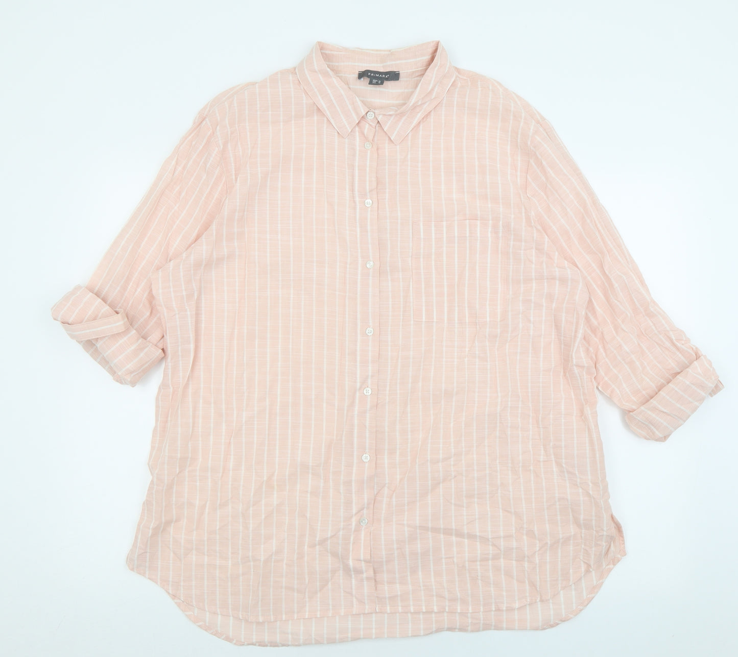 Primark Womens Pink Striped Cotton Basic Button-Up Size 20 Collared