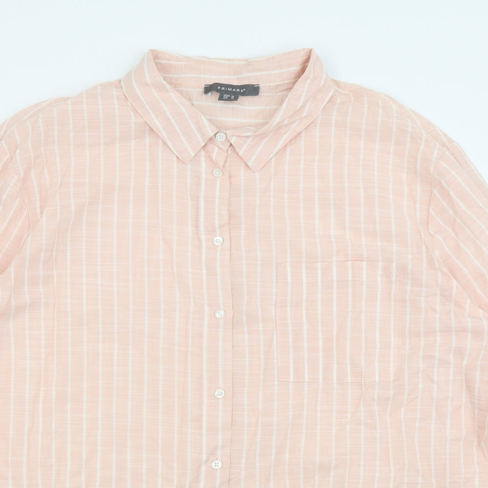 Primark Womens Pink Striped Cotton Basic Button-Up Size 20 Collared