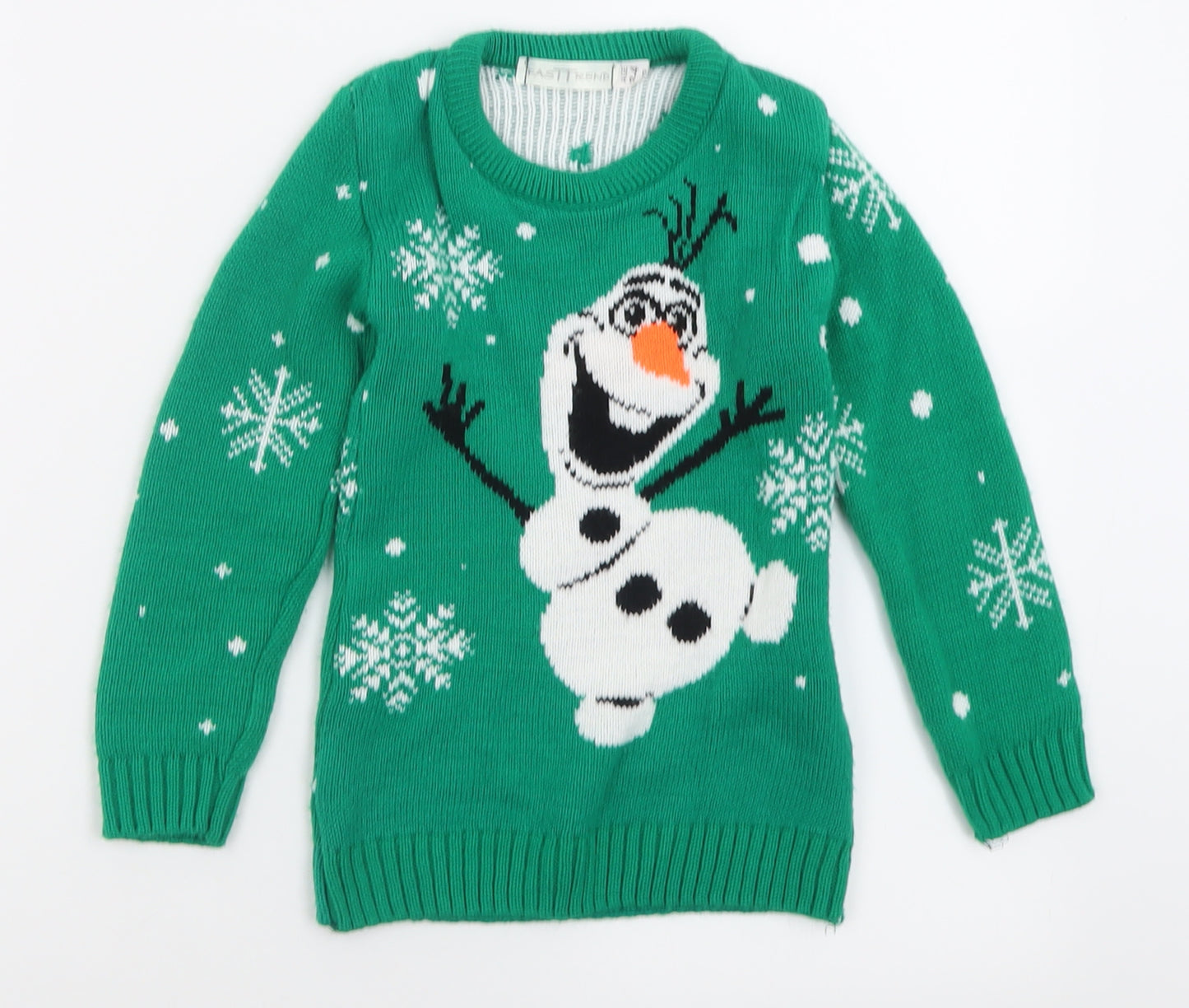 fast trend Girls Green Crew Neck Geometric Acrylic Pullover Jumper Size 3-4 Years  Pullover - Olaf