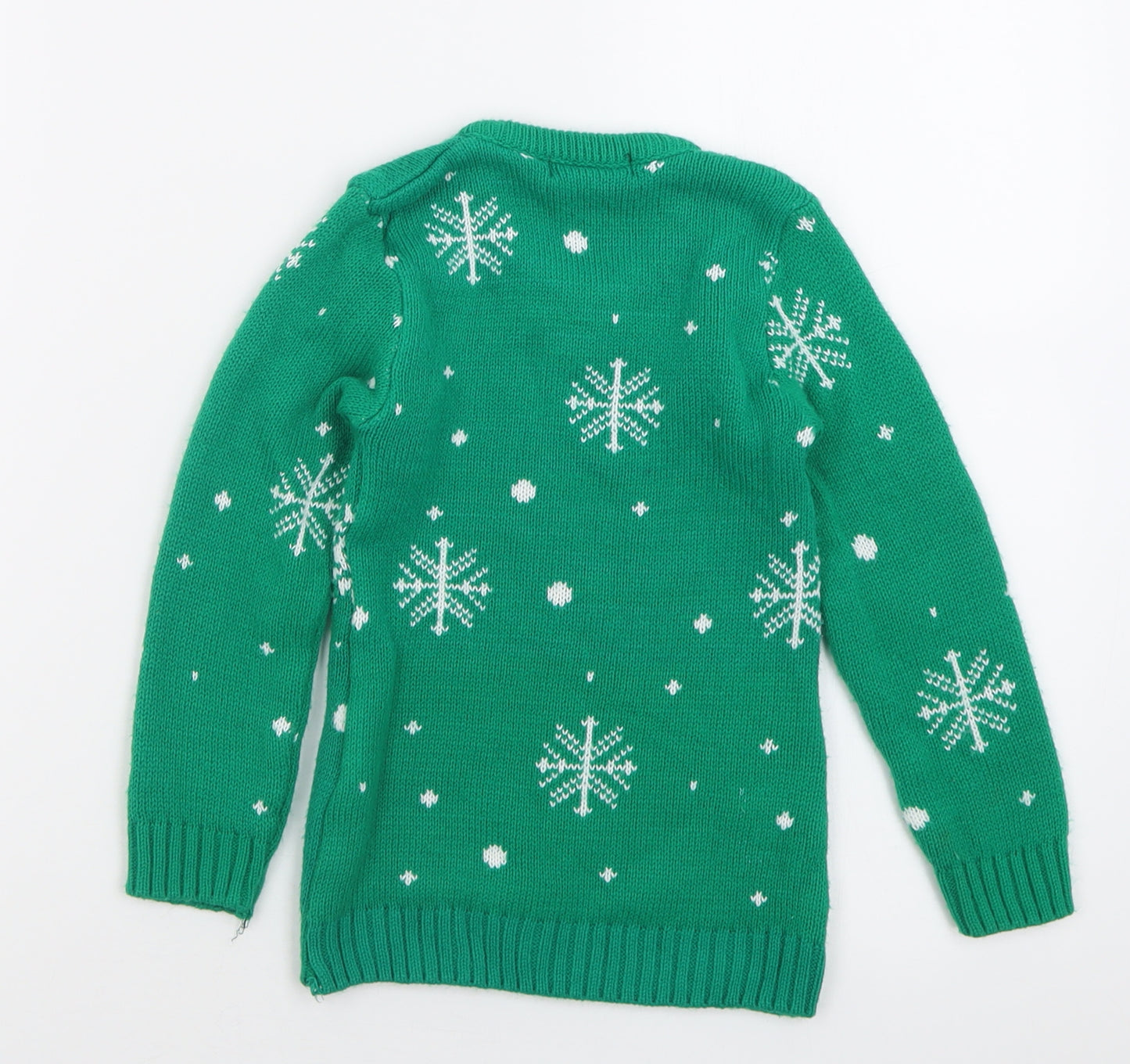 fast trend Girls Green Crew Neck Geometric Acrylic Pullover Jumper Size 3-4 Years  Pullover - Olaf