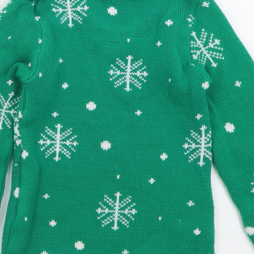 fast trend Girls Green Crew Neck Geometric Acrylic Pullover Jumper Size 3-4 Years  Pullover - Olaf