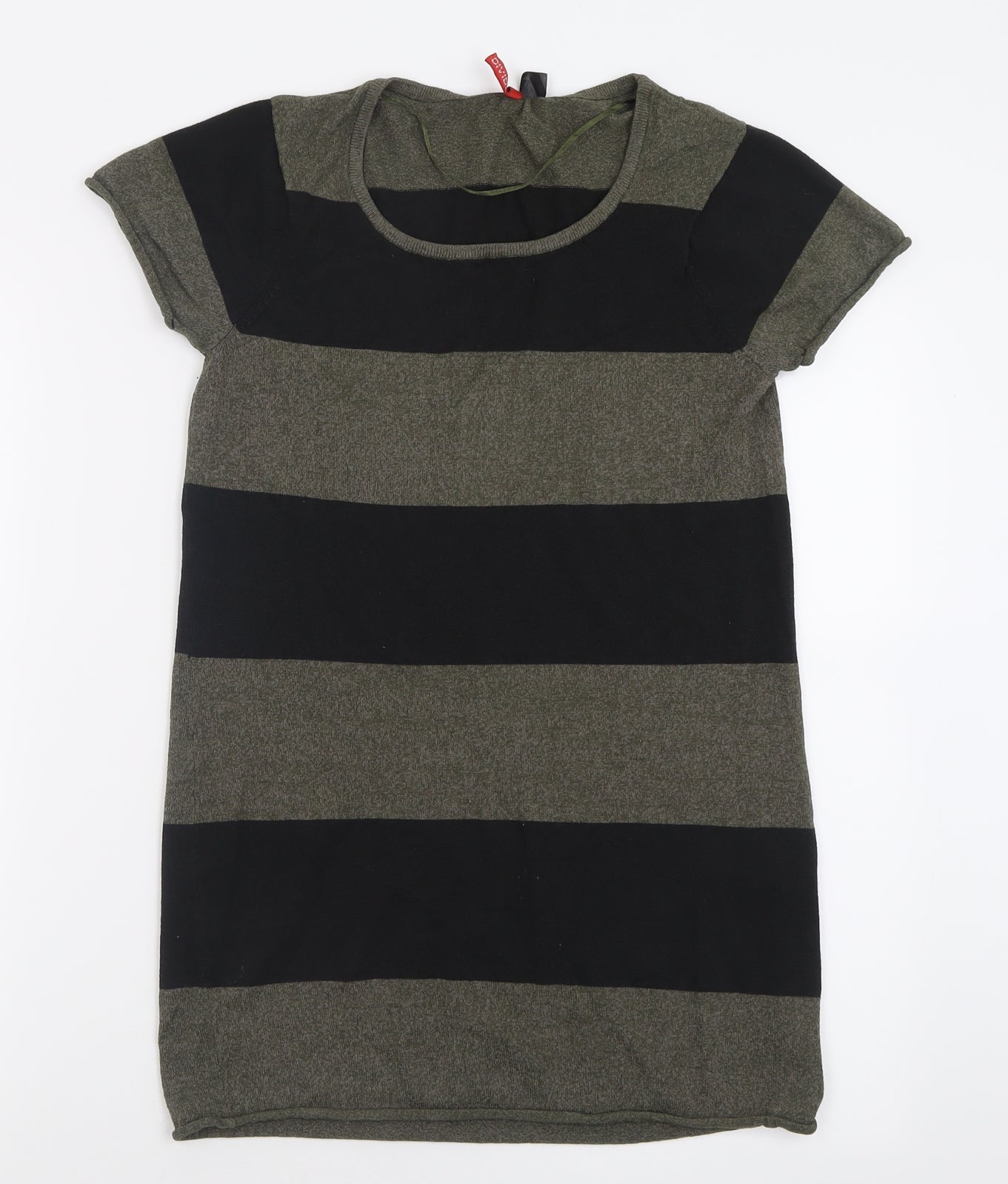 H&M Womens Green Striped Acrylic T-Shirt Dress  Size 12  Crew Neck Pullover
