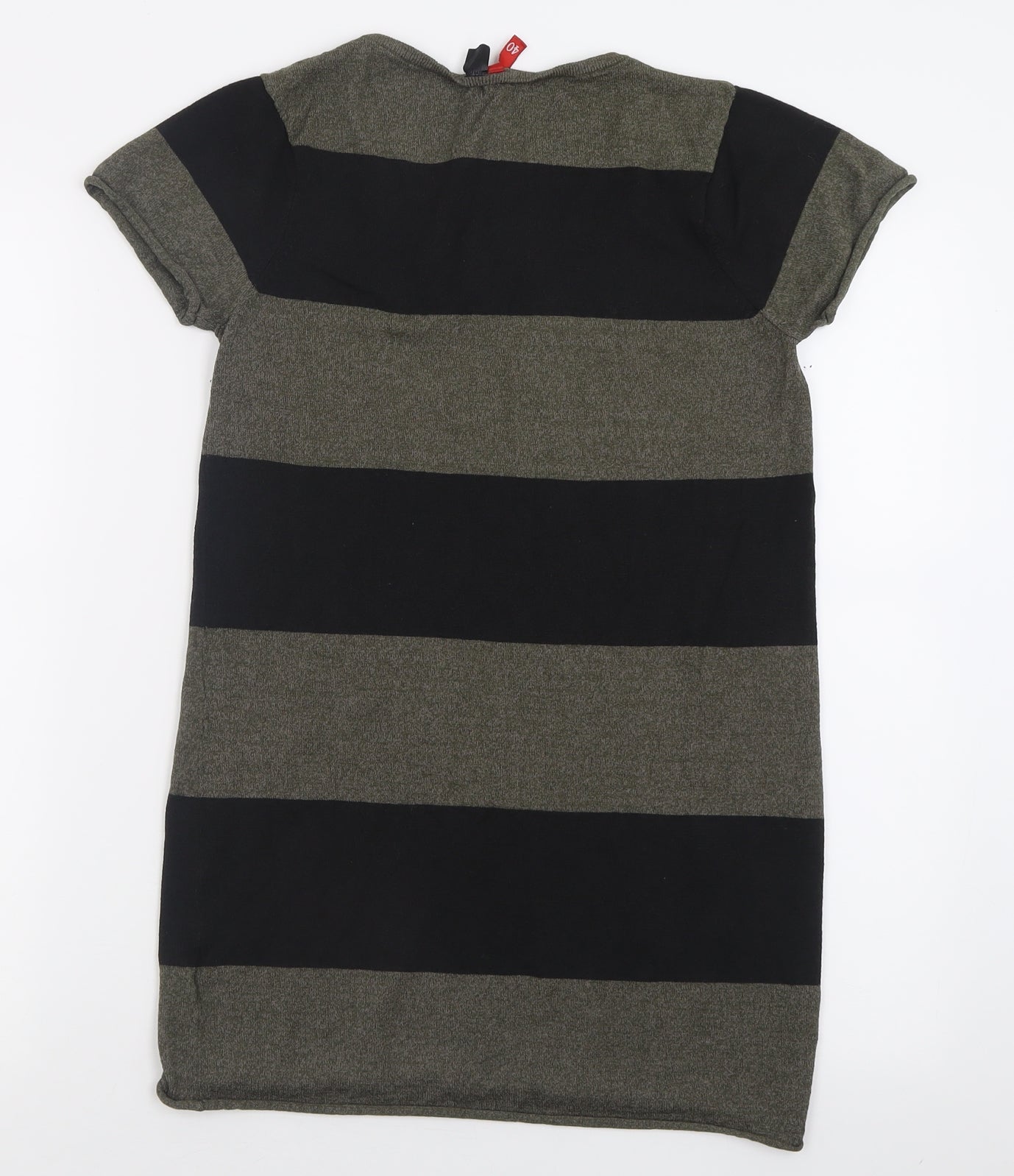 H&M Womens Green Striped Acrylic T-Shirt Dress  Size 12  Crew Neck Pullover