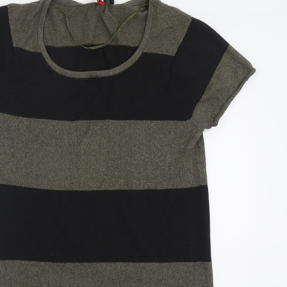 H&M Womens Green Striped Acrylic T-Shirt Dress  Size 12  Crew Neck Pullover