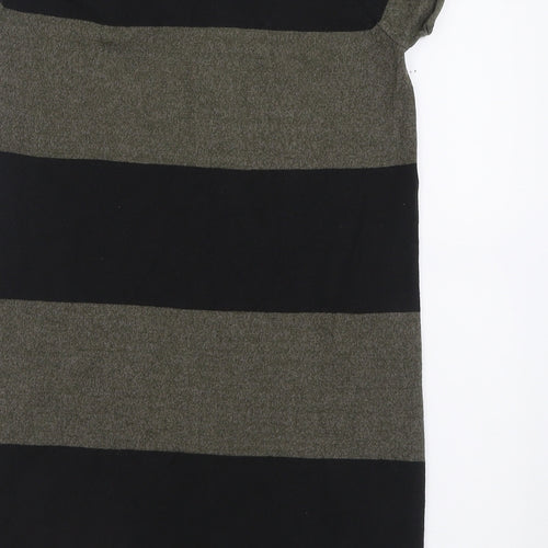 H&M Womens Green Striped Acrylic T-Shirt Dress  Size 12  Crew Neck Pullover