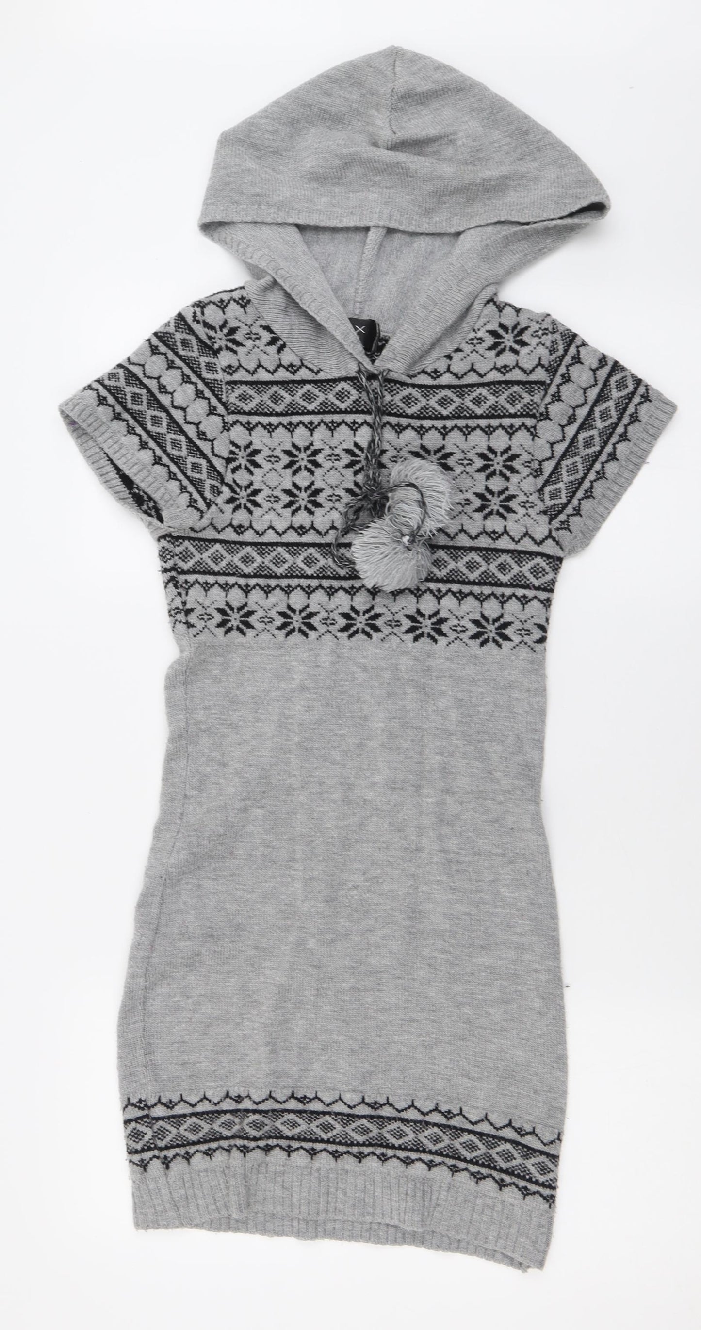 AX Paris Womens Grey Geometric Acrylic Jumper Dress  Size S  V-Neck Pullover