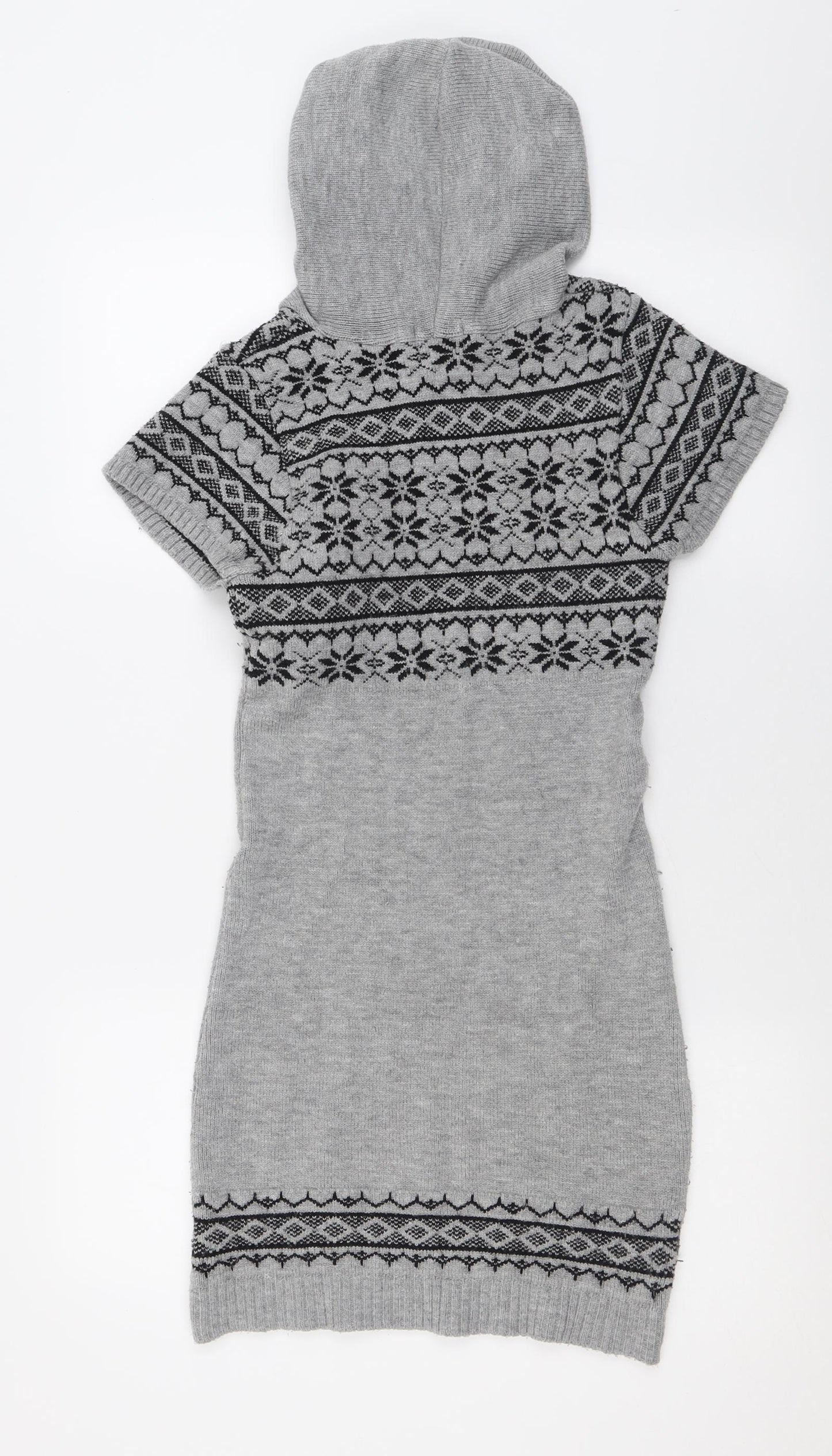 AX Paris Womens Grey Geometric Acrylic Jumper Dress  Size S  V-Neck Pullover