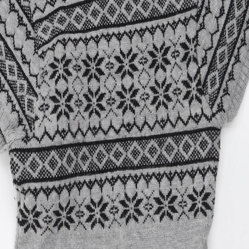 AX Paris Womens Grey Geometric Acrylic Jumper Dress  Size S  V-Neck Pullover