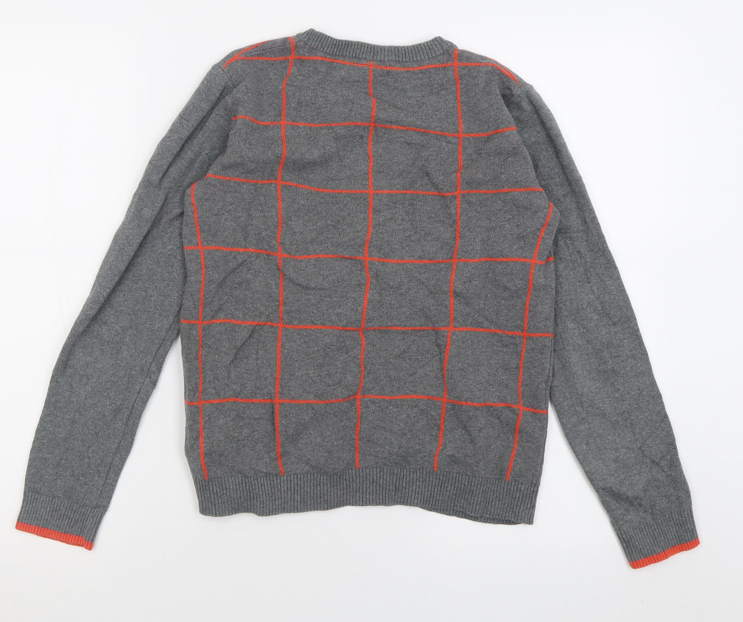 Marks and Spencer Boys Grey Crew Neck Check Cotton Pullover Jumper Size 12-13 Years  Pullover