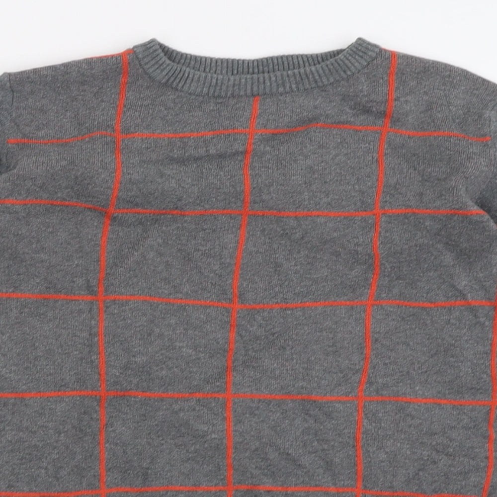 Marks and Spencer Boys Grey Crew Neck Check Cotton Pullover Jumper Size 12-13 Years  Pullover