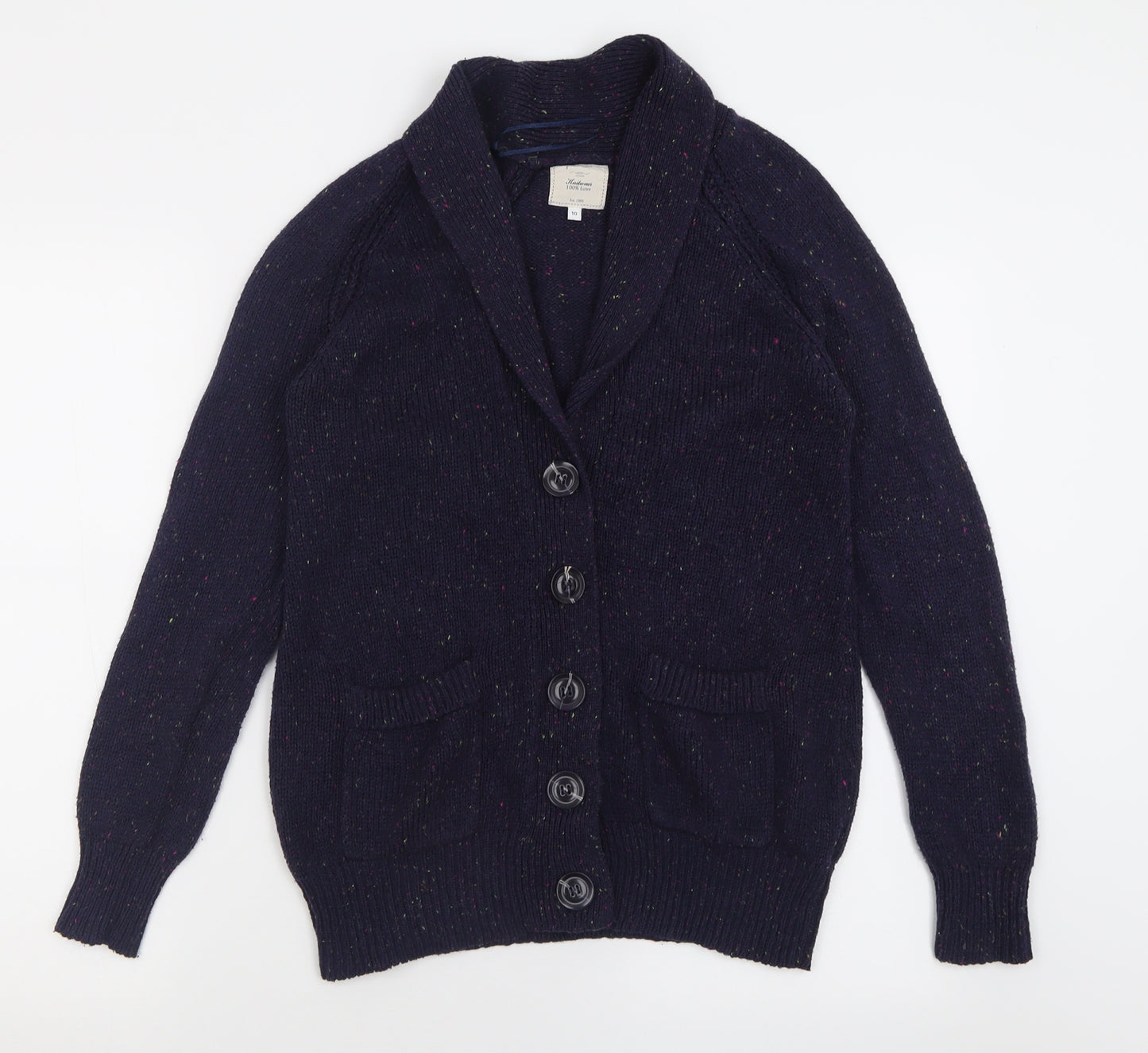 New Look Womens Blue V-Neck  Acrylic Cardigan Jumper Size 10   - Flecked
