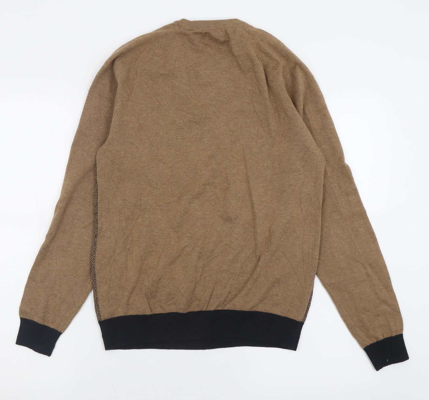 NEXT Mens Brown Crew Neck Geometric Cotton Pullover Jumper Size M