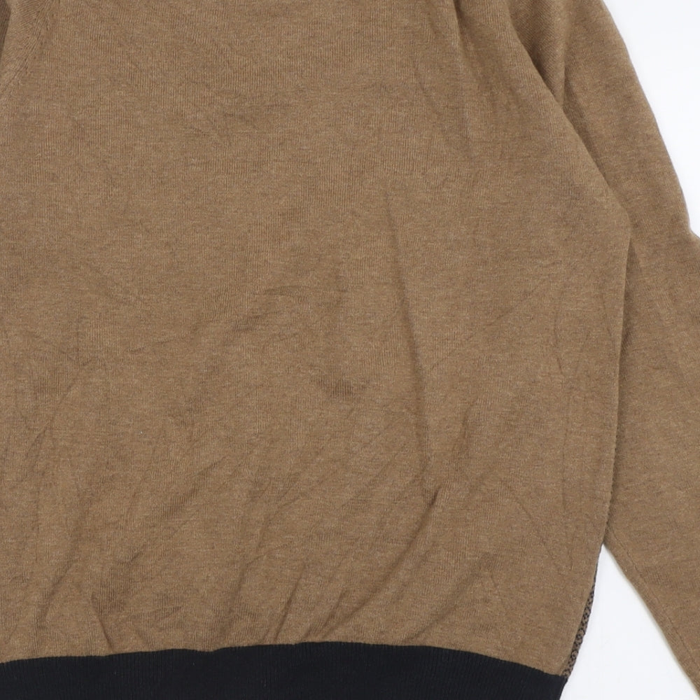 NEXT Mens Brown Crew Neck Geometric Cotton Pullover Jumper Size M