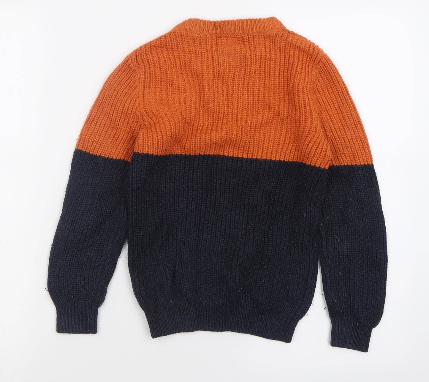 F&F Boys Blue Crew Neck Striped Acrylic Pullover Jumper Size 6-7 Years  Pullover