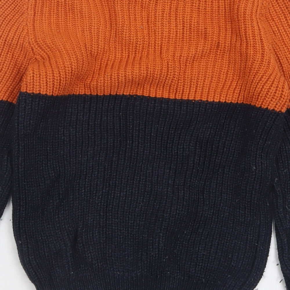 F&F Boys Blue Crew Neck Striped Acrylic Pullover Jumper Size 6-7 Years  Pullover